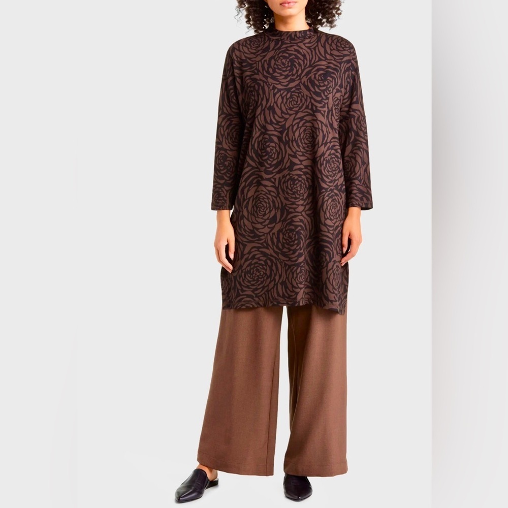 Masai Copenhagen Gretha Tunic Coffee Bean Brown Black Floral Modern Eco Friendly